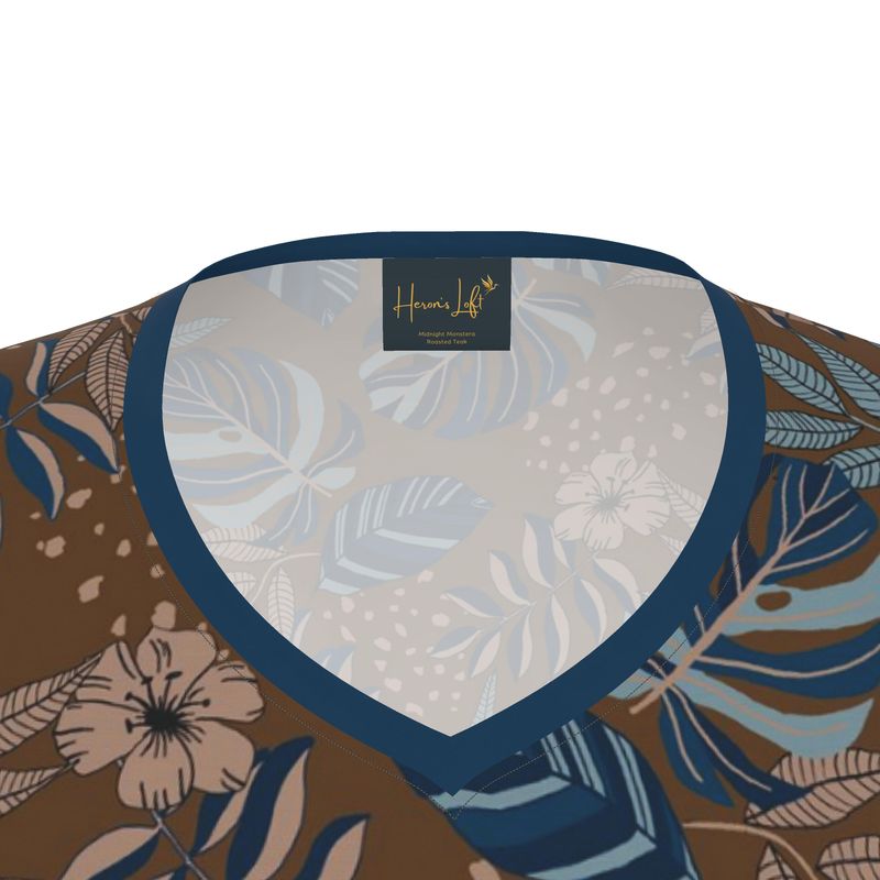 Women's Athletic V-Neck T-Shirt — Midnight Monstera Roasted Teak