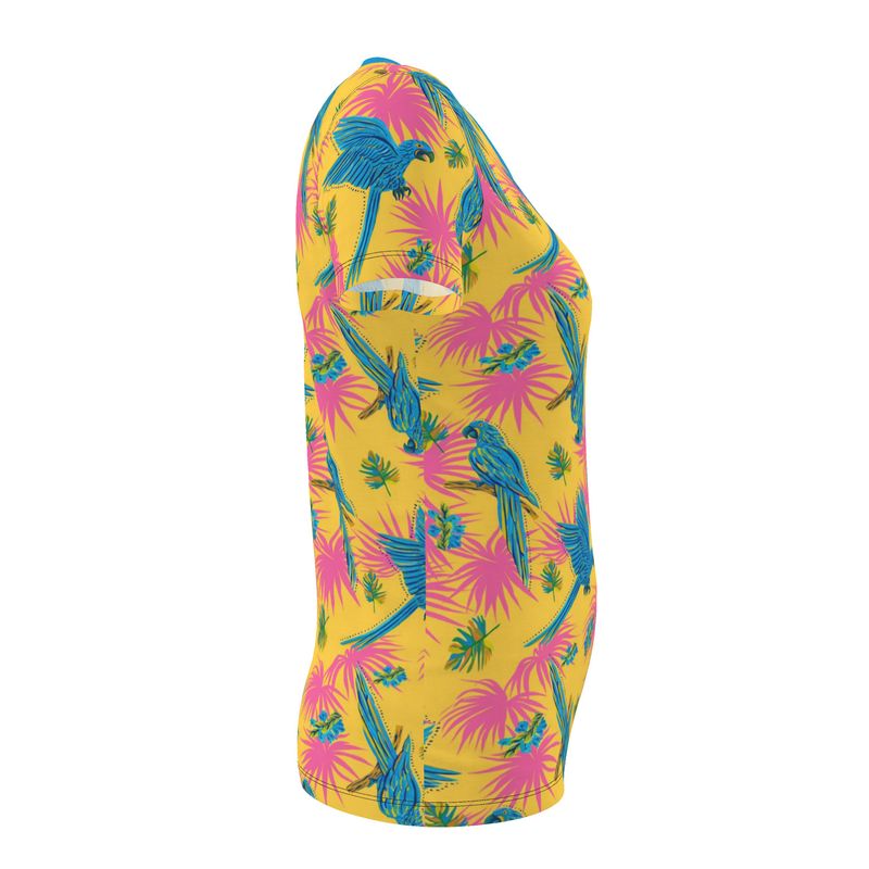Women's Athletic V-Neck T-Shirt — Tropical Macaw Sunny Fuchsia