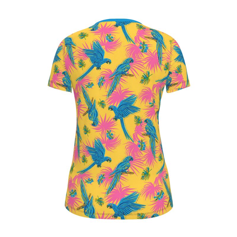 Women's Athletic V-Neck T-Shirt — Tropical Macaw Sunny Fuchsia