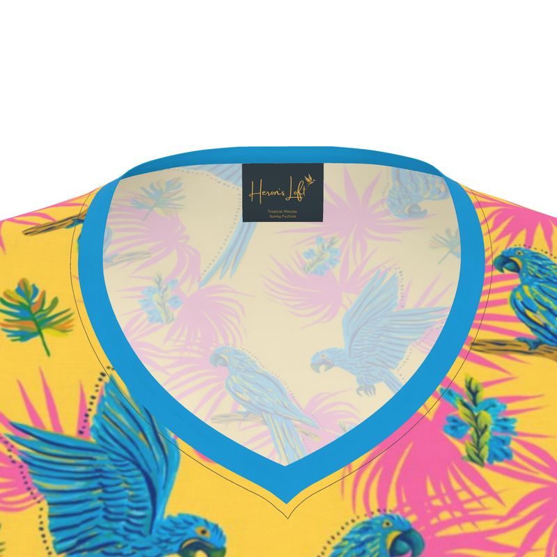 Women's Athletic V-Neck T-Shirt — Tropical Macaw Sunny Fuchsia