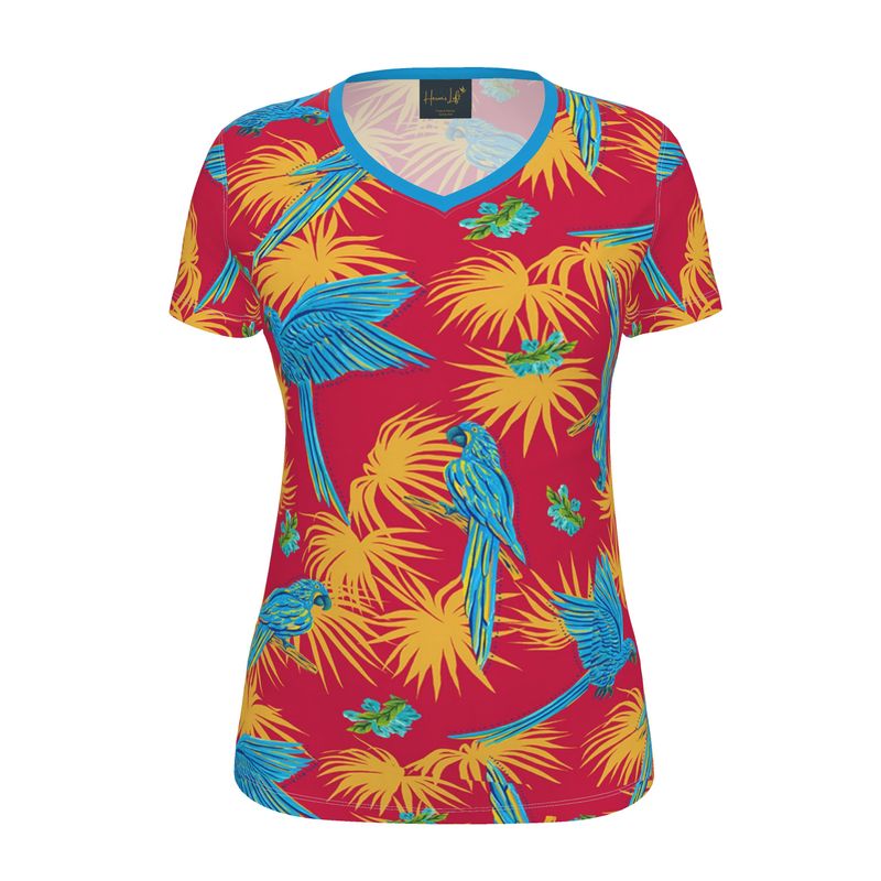 Women's Athletic V-Neck T-Shirt — Tropical Macaw Samba Red