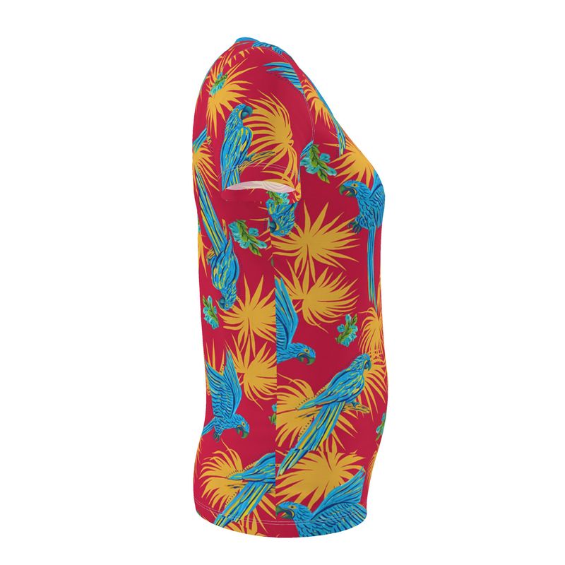 Women's Athletic V-Neck T-Shirt — Tropical Macaw Samba Red