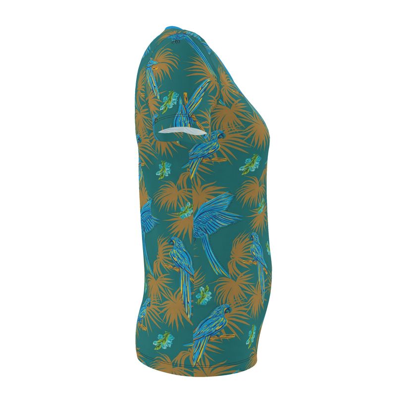 Women's Athletic V-Neck T-Shirt — Tropical Macaw Palm Teal