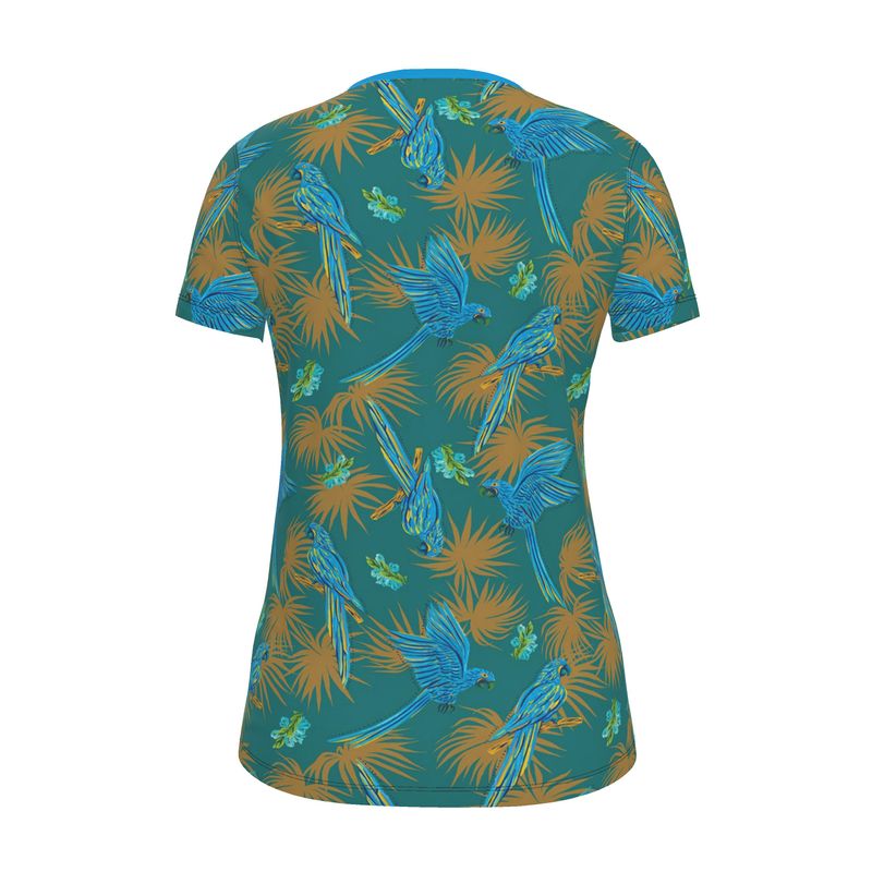 Women's Athletic V-Neck T-Shirt — Tropical Macaw Palm Teal