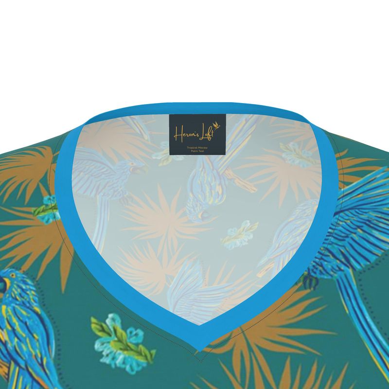 Women's Athletic V-Neck T-Shirt — Tropical Macaw Palm Teal