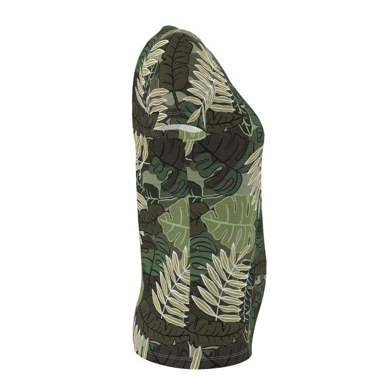 Women's Athletic V-Neck T-Shirt — Camo Leaves