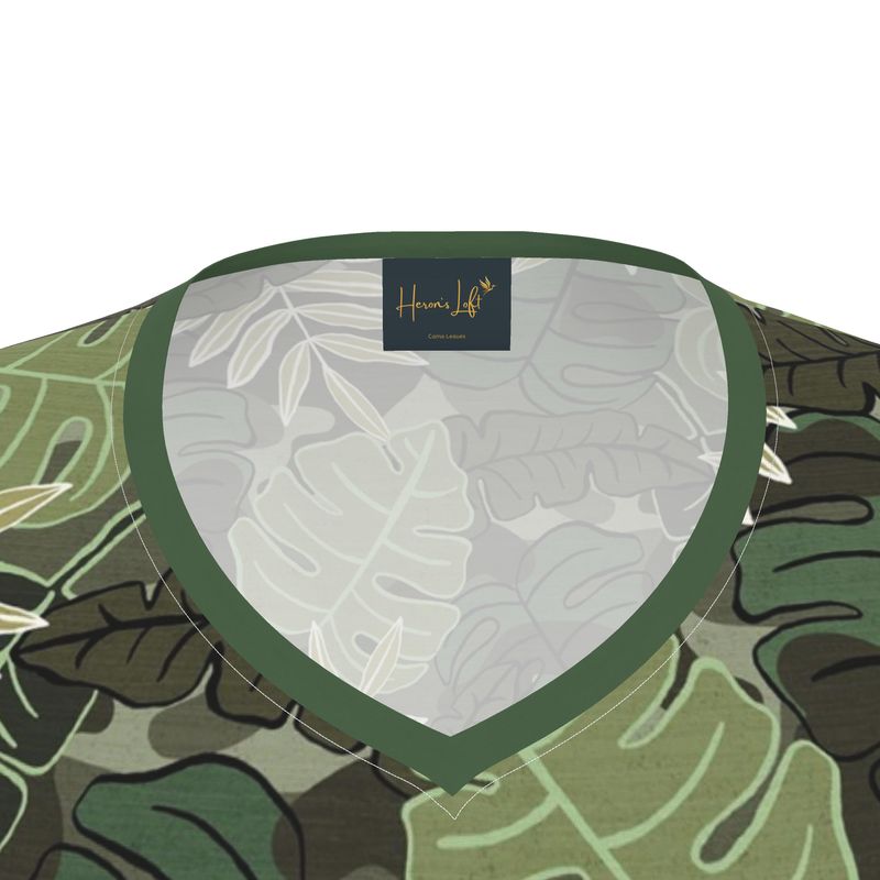 Women's Athletic V-Neck T-Shirt — Camo Leaves