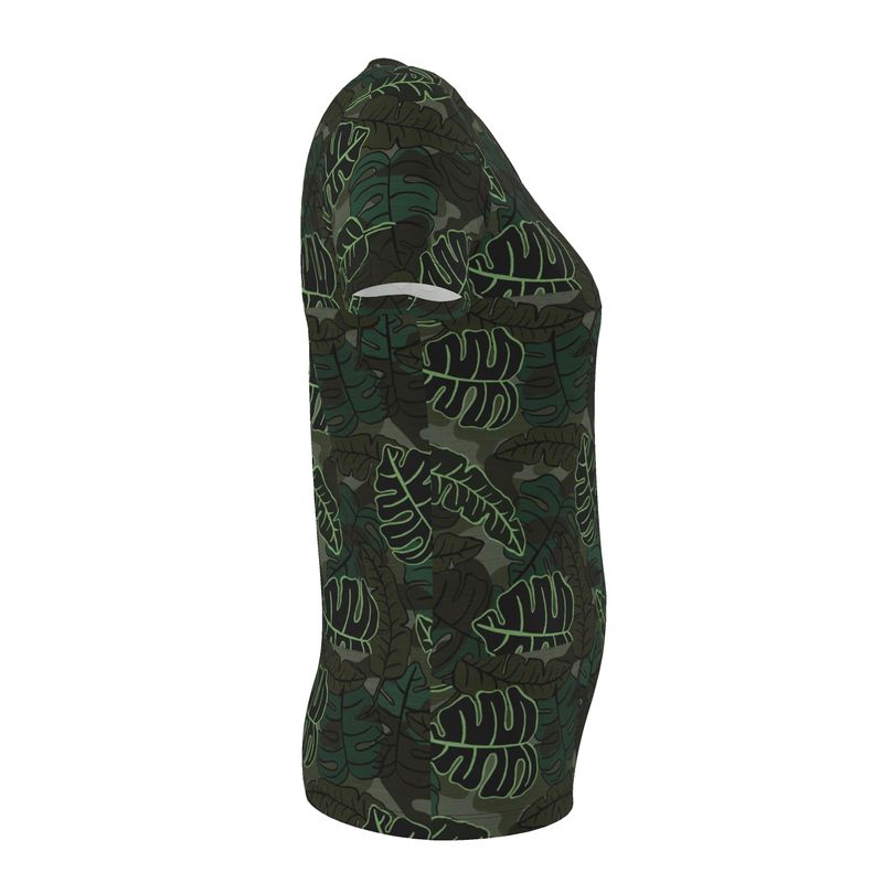 Women's Athletic V-Neck T-Shirt — Camo Leaves Sage Noir
