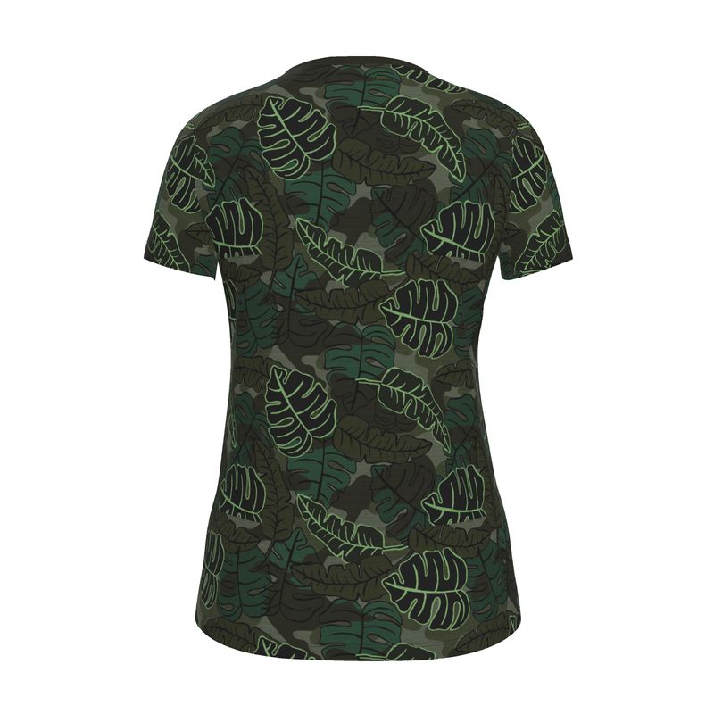 Women's Athletic V-Neck T-Shirt — Camo Leaves Sage Noir