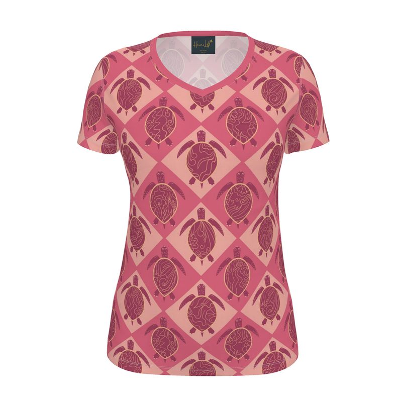 Women's Athletic V-Neck T-Shirt — Topo Turtles Rosé Tide