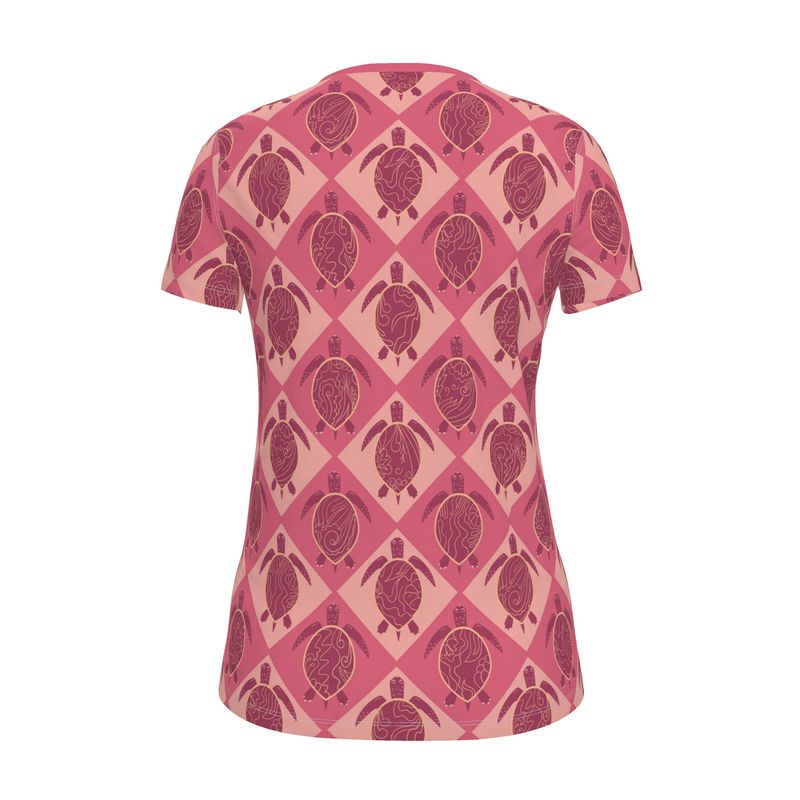 Women's Athletic V-Neck T-Shirt — Topo Turtles Rosé Tide