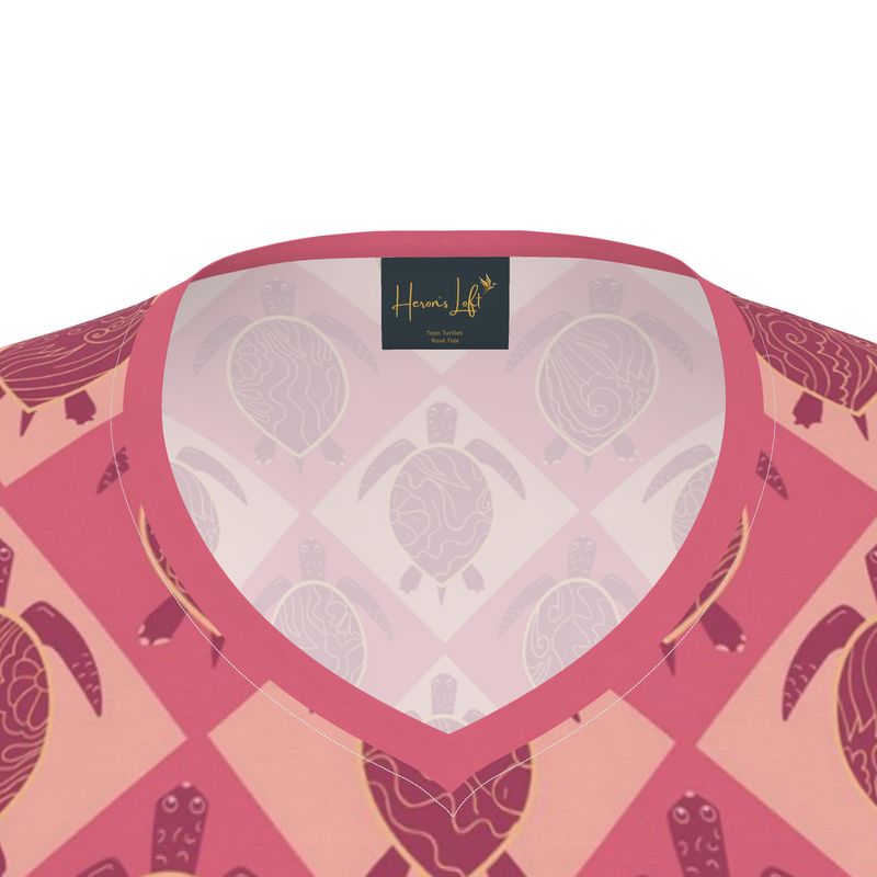 Women's Athletic V-Neck T-Shirt — Topo Turtles Rosé Tide