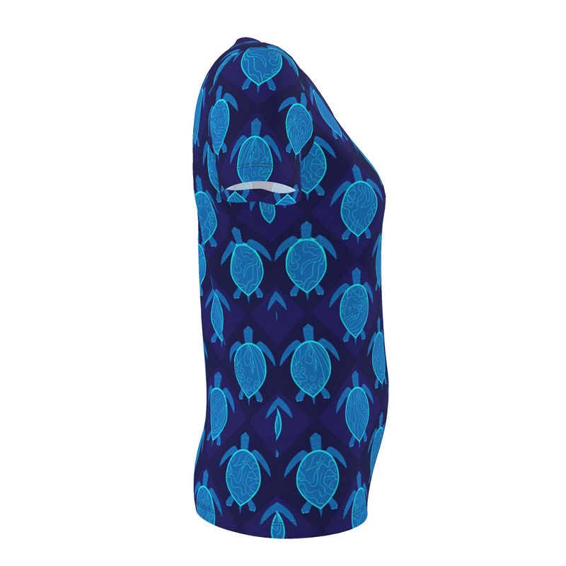Women's Athletic V-Neck T-Shirt — Topo Turtles Cobalt Tide