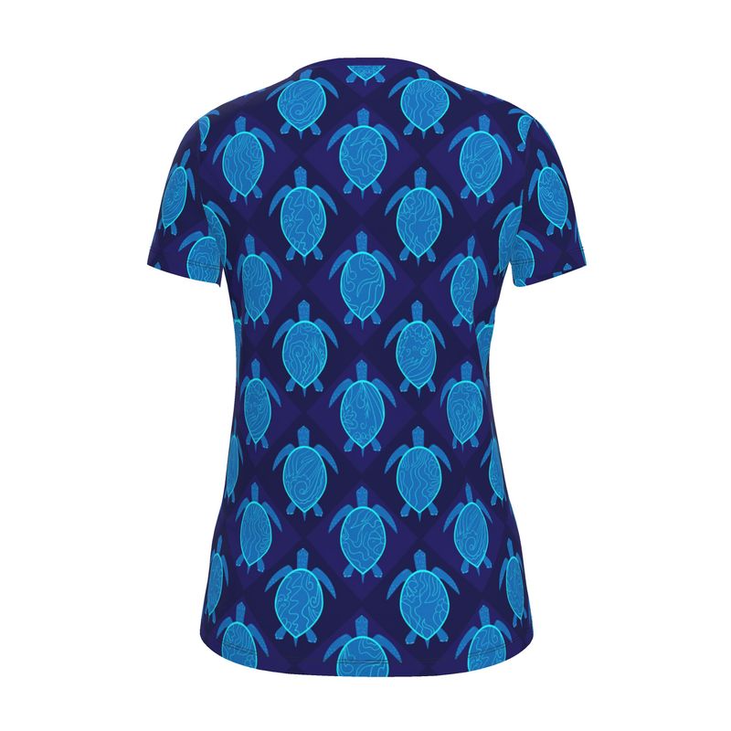 Women's Athletic V-Neck T-Shirt — Topo Turtles Cobalt Tide