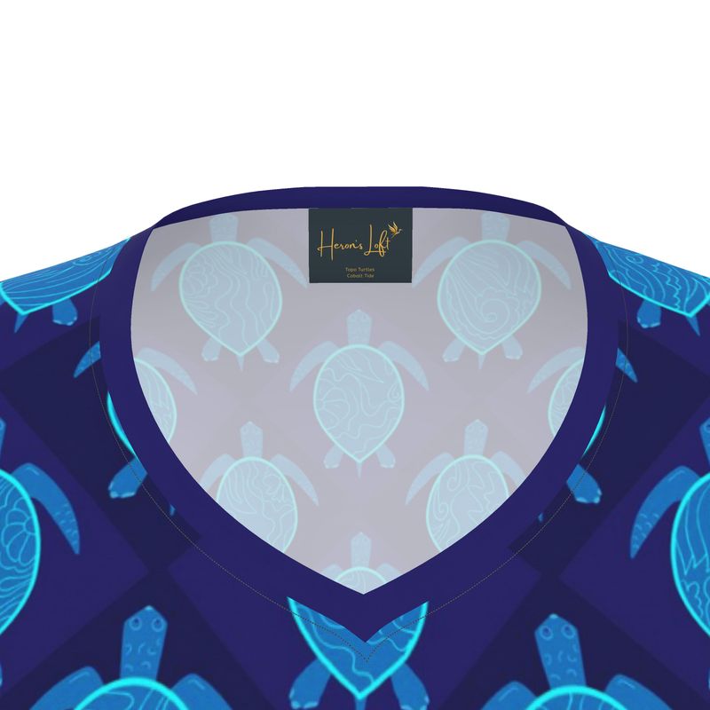 Women's Athletic V-Neck T-Shirt — Topo Turtles Cobalt Tide