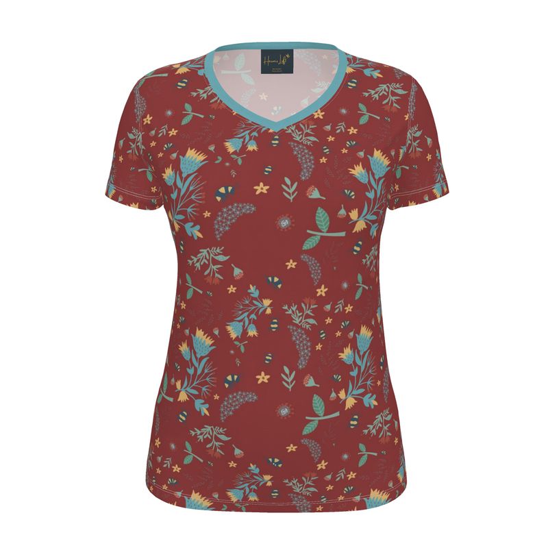 Women's Athletic V-Neck T-Shirt — Bee Garden Rustic Bloom