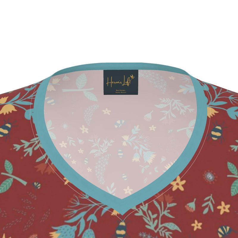 Women's Athletic V-Neck T-Shirt — Bee Garden Rustic Bloom