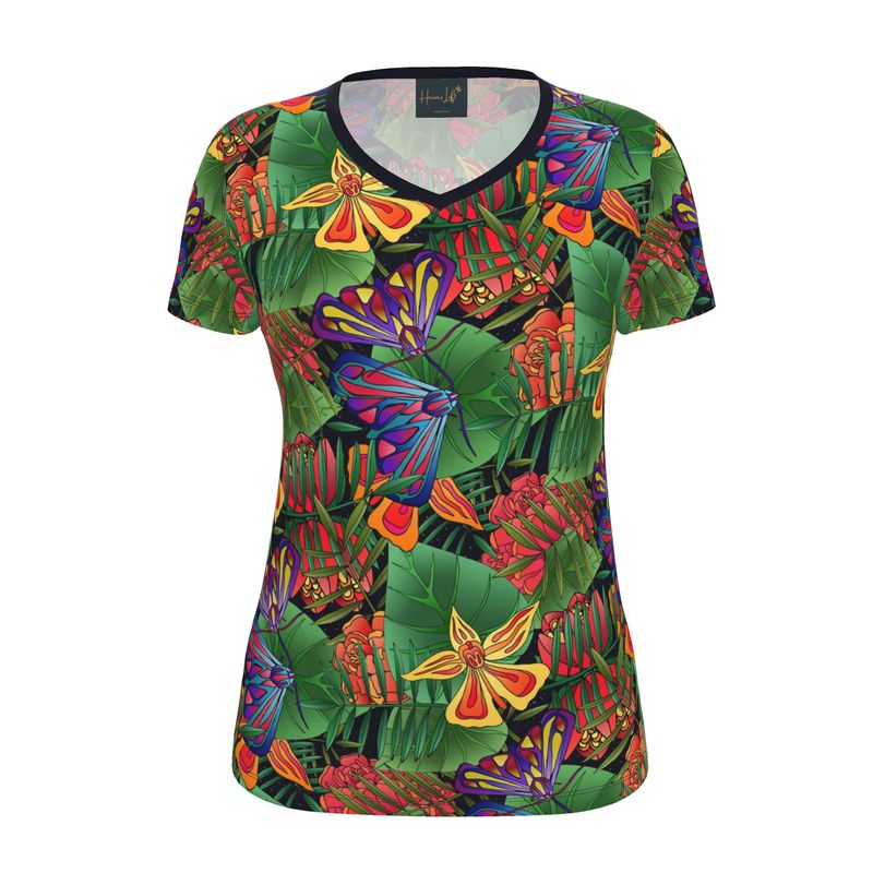 Women's Athletic V-Neck T-Shirt — Jungle Flower