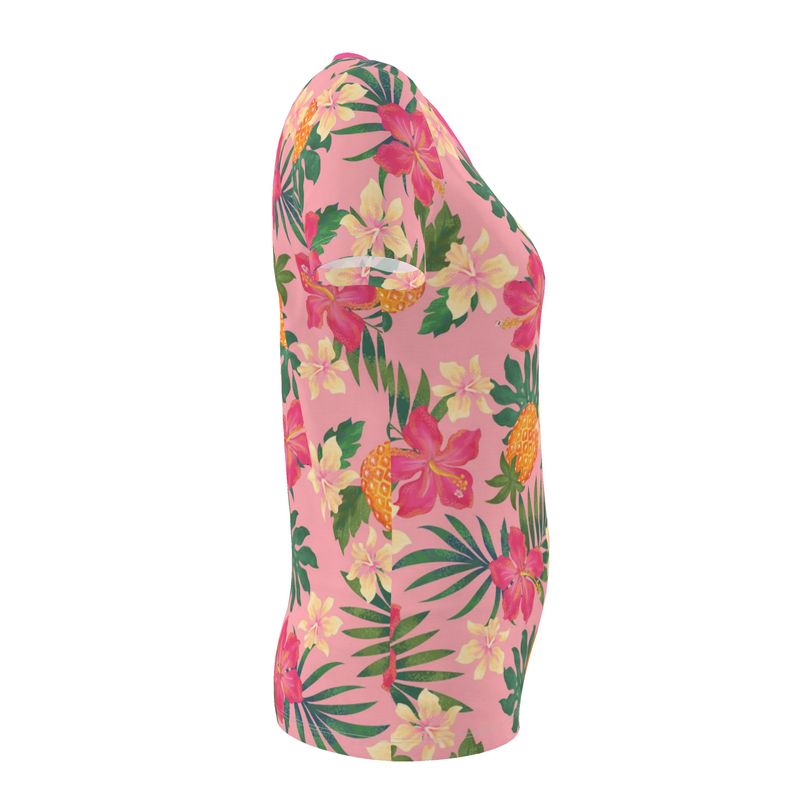 Women's Athletic V-Neck T-Shirt — Pineapple Paradise Hibiscus Blush