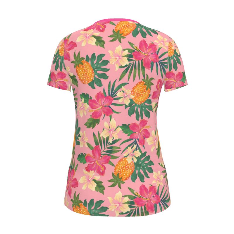 Women's Athletic V-Neck T-Shirt — Pineapple Paradise Hibiscus Blush