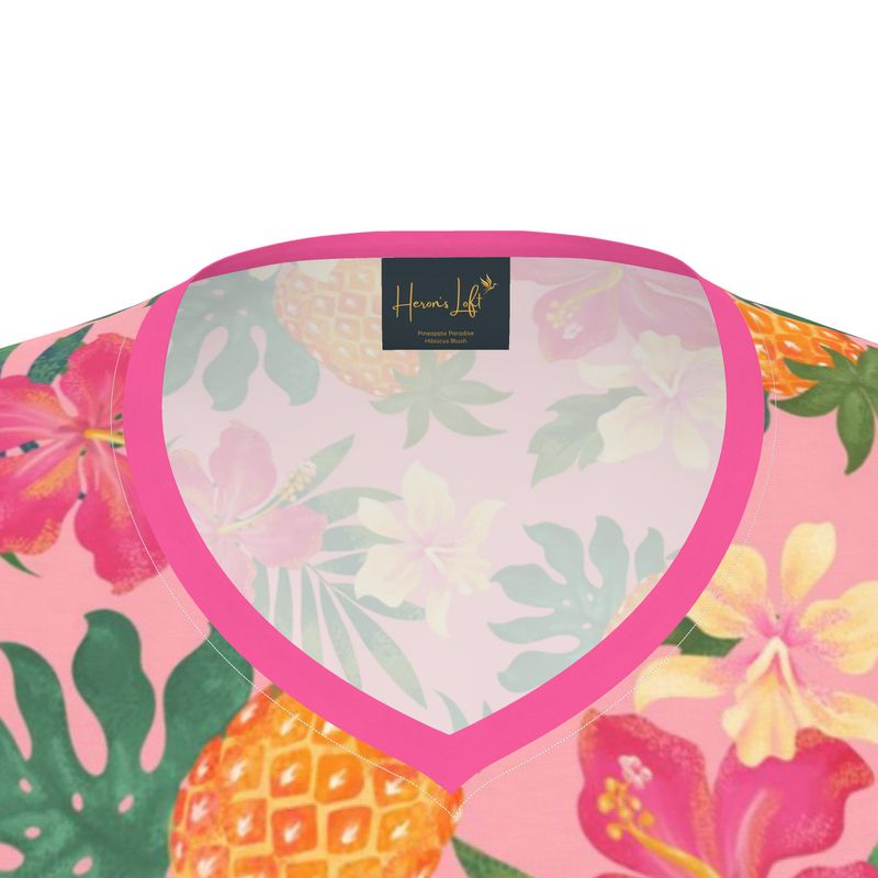Women's Athletic V-Neck T-Shirt — Pineapple Paradise Hibiscus Blush