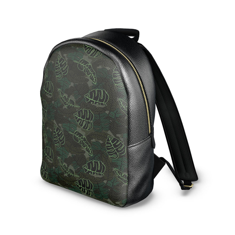 Nappa Leather Backpack — Camo Leaves Sage Noir
