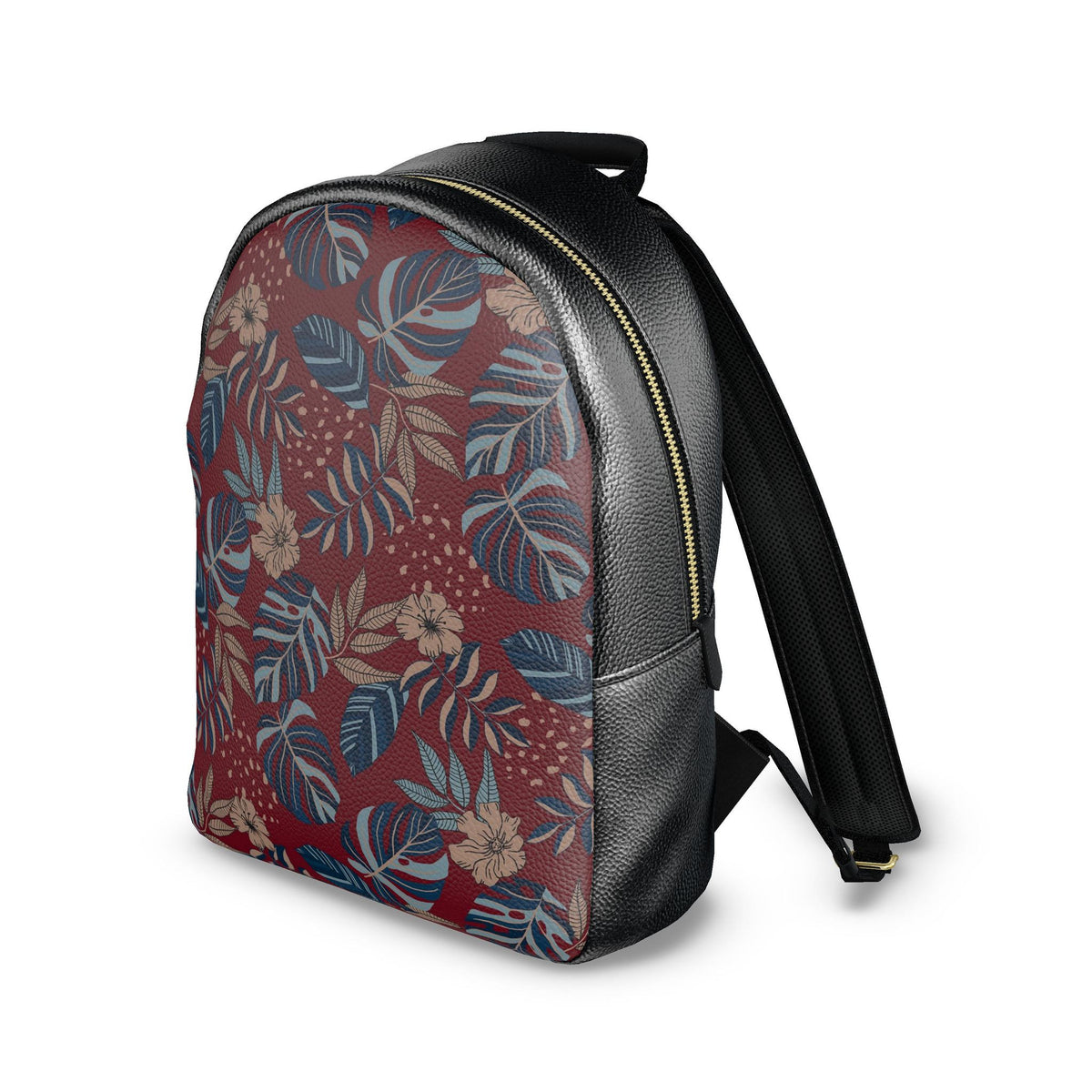 Nappa Leather Backpack — Midnight Monstera Ruby Red