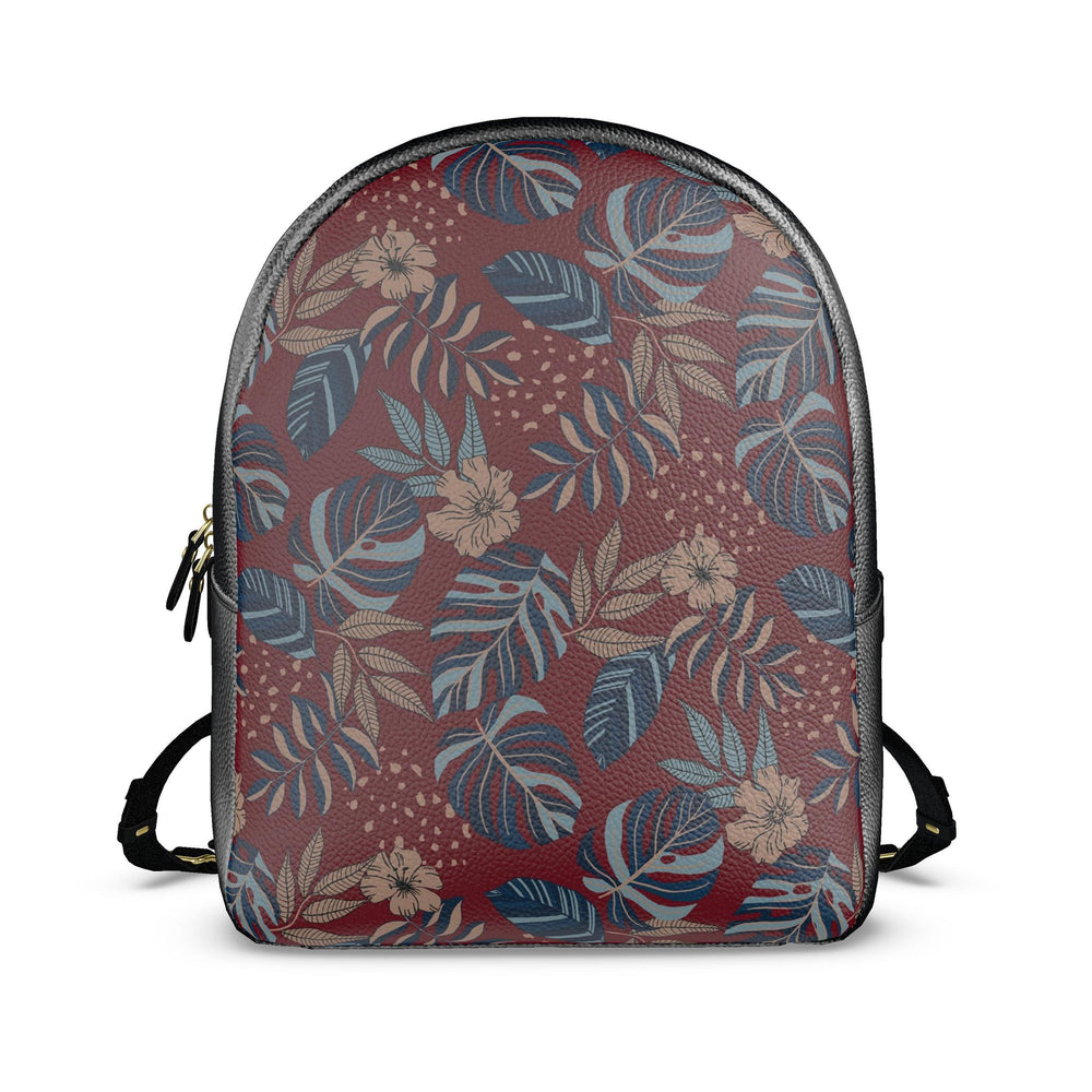 Nappa Leather Backpack — Midnight Monstera Ruby Red