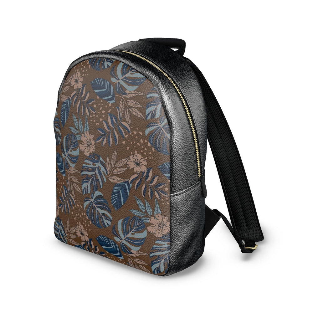 Nappa Leather Backpack — Midnight Monstera Roasted Teak