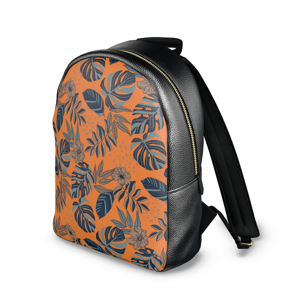 Nappa Leather Backpack — Midnight Monstera Cadmium Orange