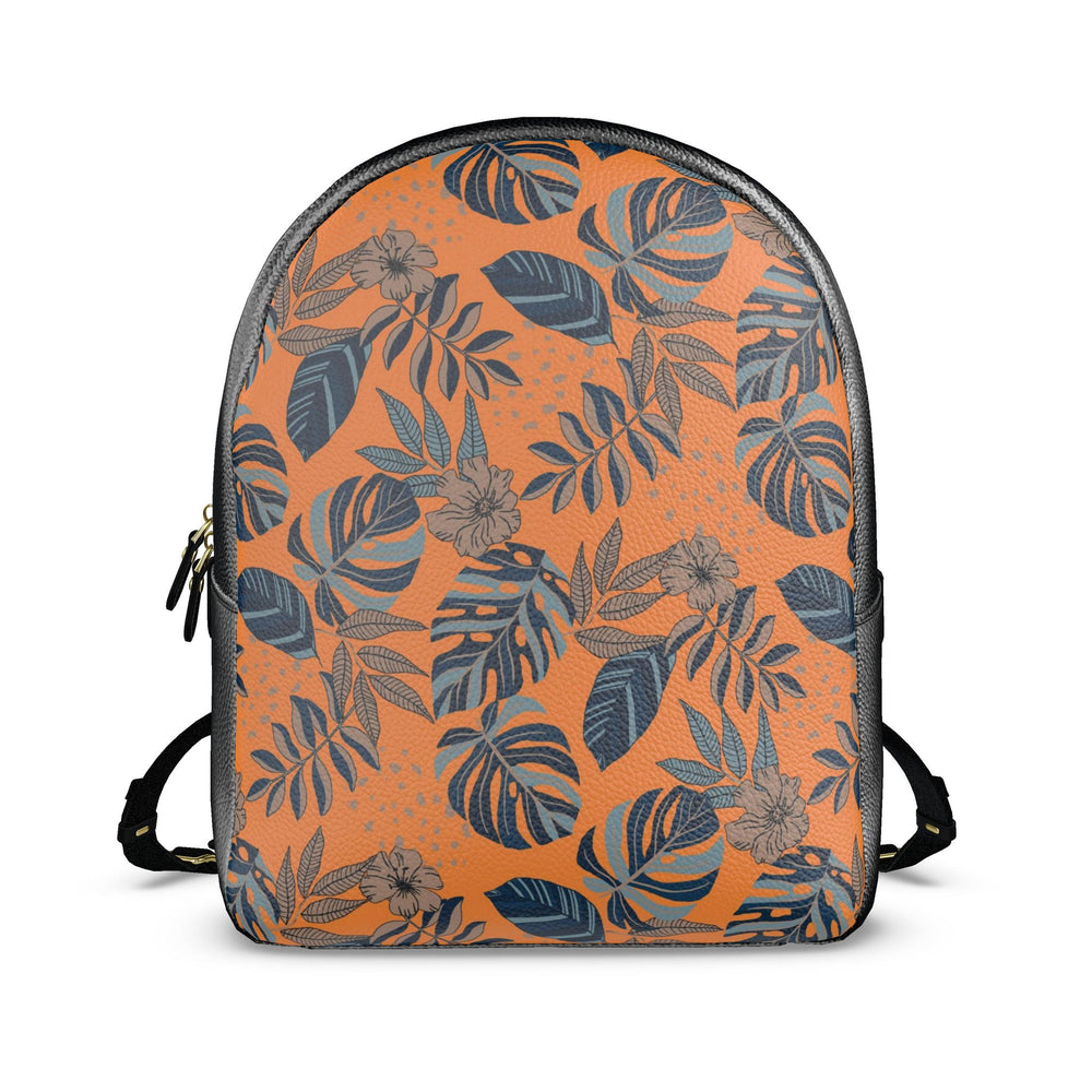 Nappa Leather Backpack — Midnight Monstera Cadmium Orange