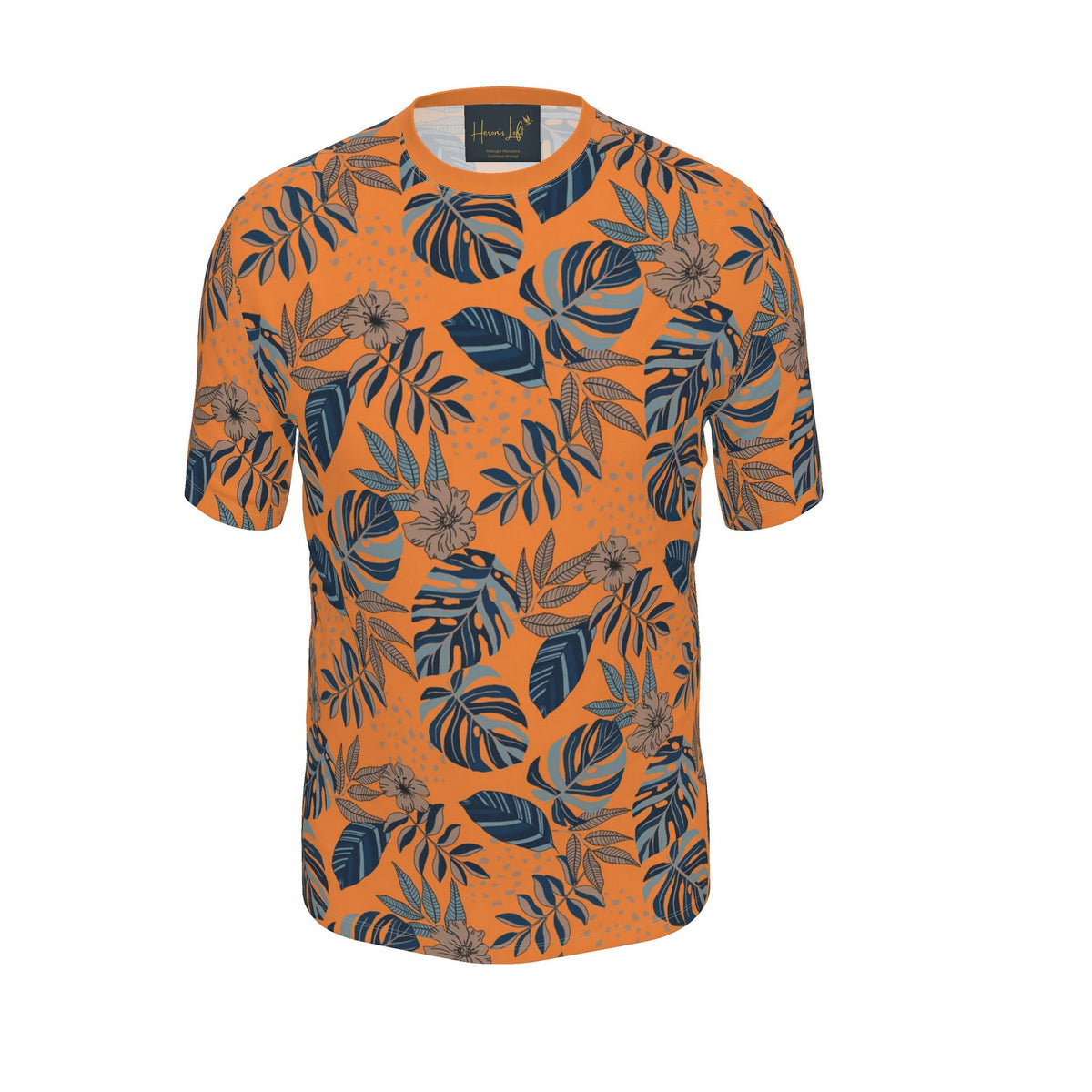 Men's Athletic Crew Neck T-Shirt — Midnight Monstera Cadmium Orange