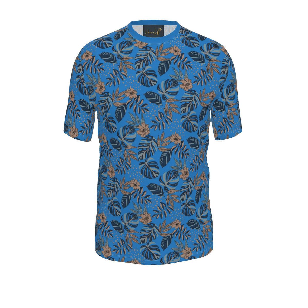 Men's Athletic Crew Neck T-Shirt — Midnight Monstera Azure Blue