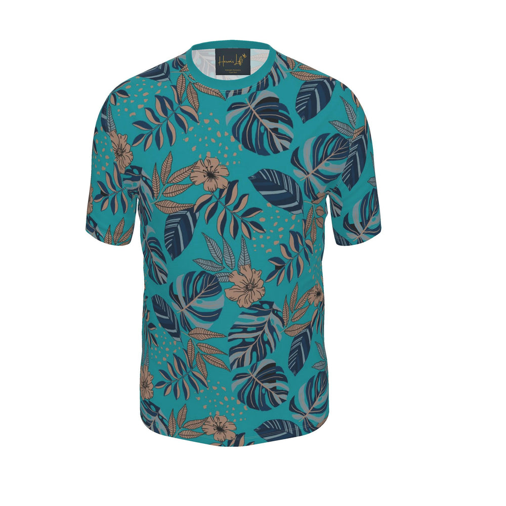 Men's Athletic Crew Neck T-Shirt — Midnight Monstera Cyan Noir