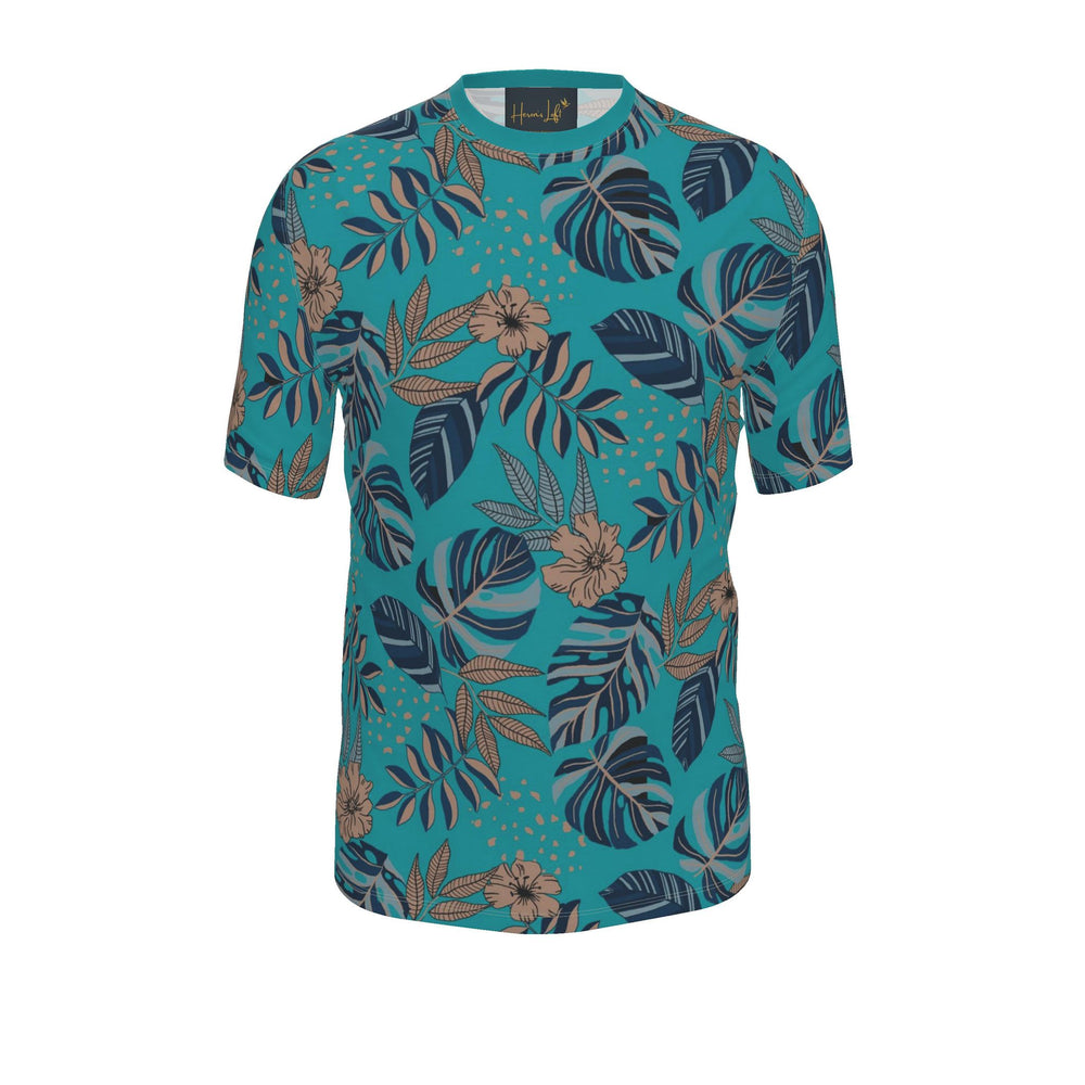Men's Athletic Crew Neck T-Shirt — Midnight Monstera Cyan Noir