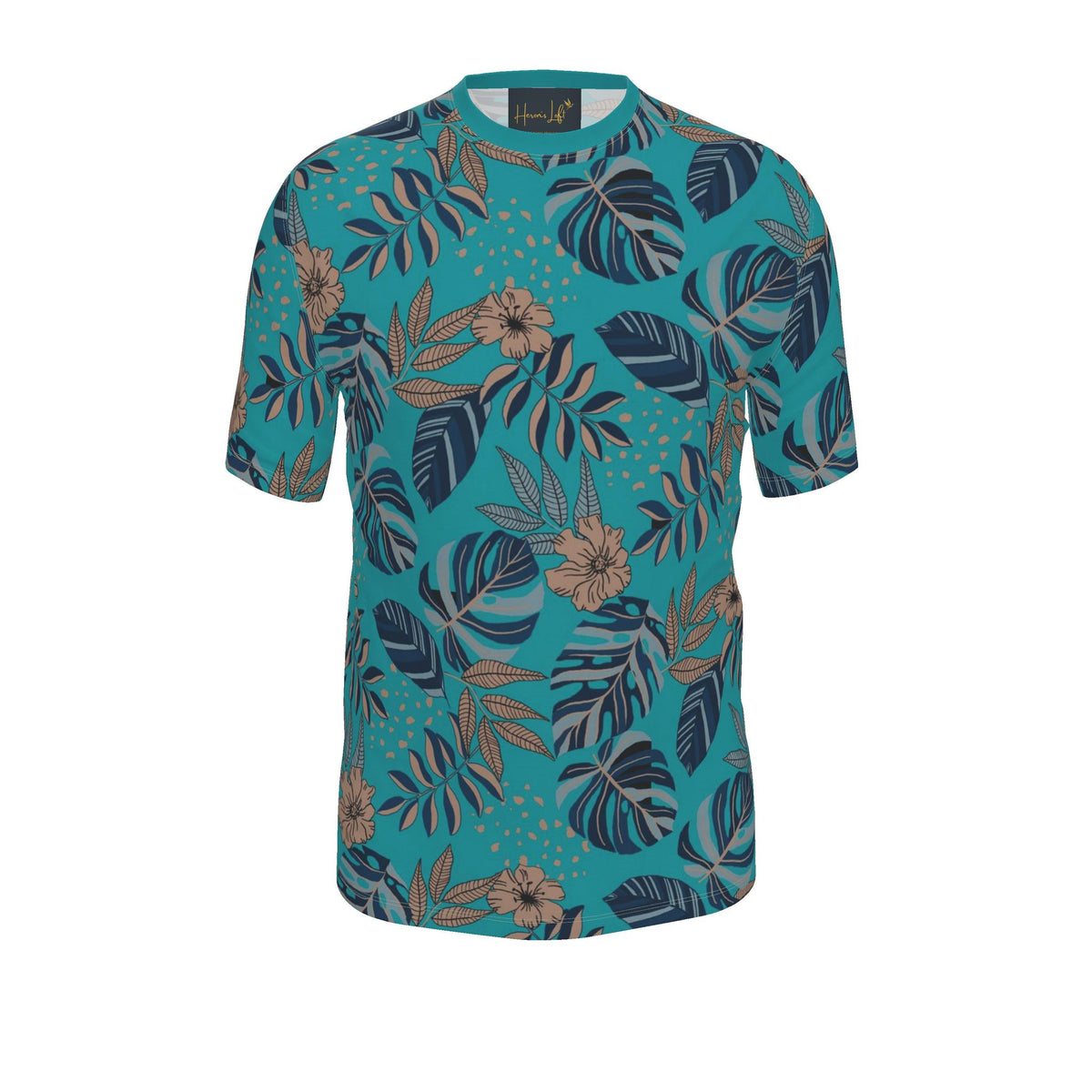 Men's Athletic Crew Neck T-Shirt — Midnight Monstera Cyan Noir