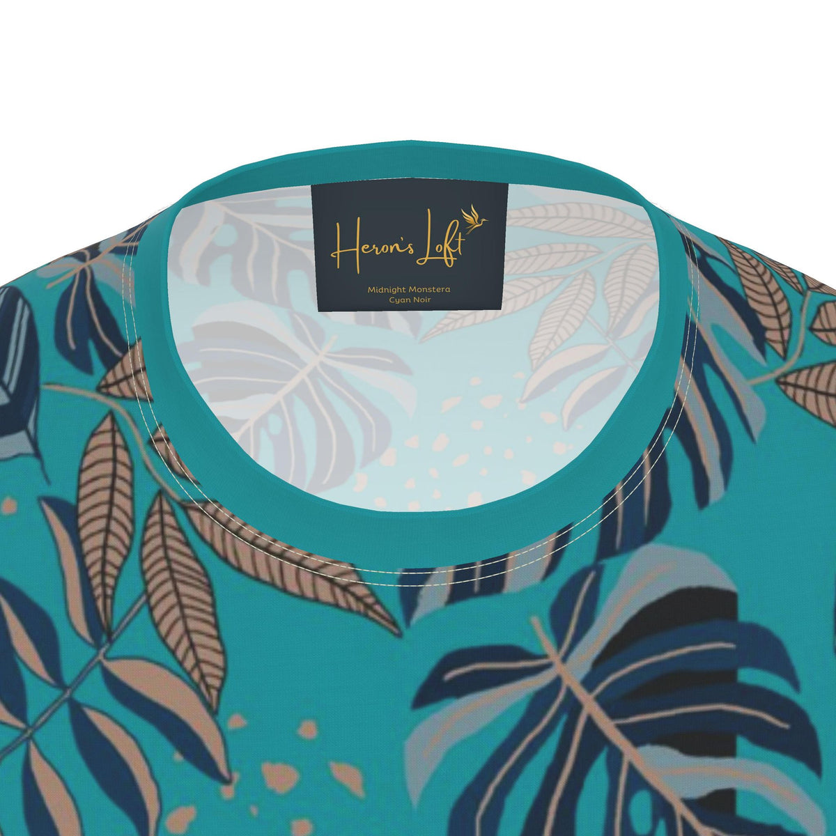 Men's Athletic Crew Neck T-Shirt — Midnight Monstera Cyan Noir