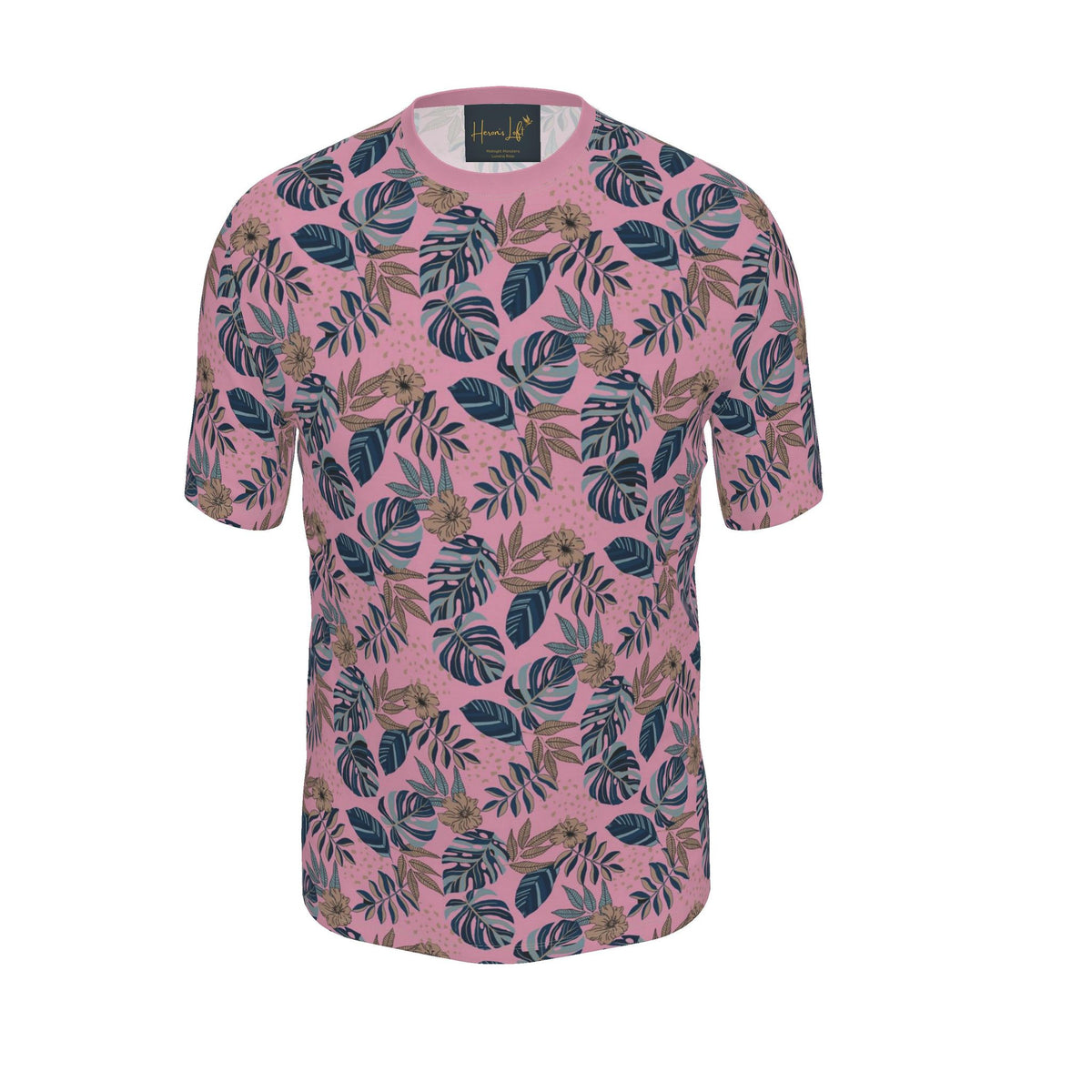 Men's Athletic Crew Neck T-Shirt — Midnight Monstera Lunaria Rose