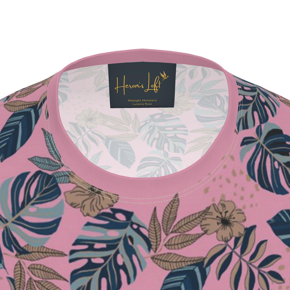Men's Athletic Crew Neck T-Shirt — Midnight Monstera Lunaria Rose