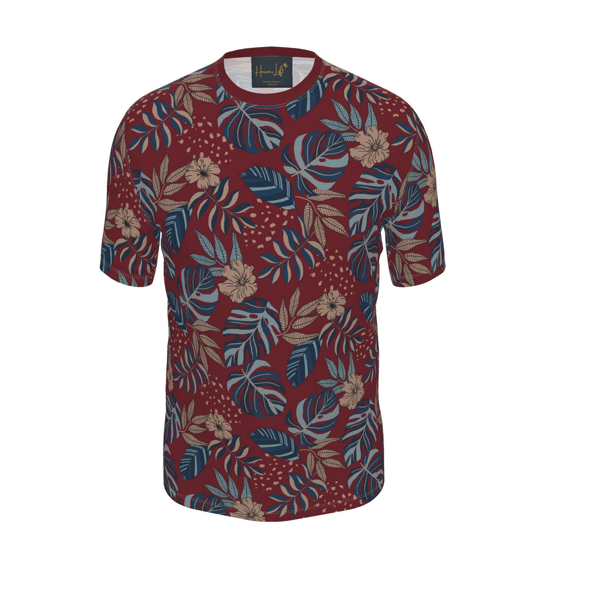 Men's Athletic Crew Neck T-Shirt — Midnight Monstera Ruby Red