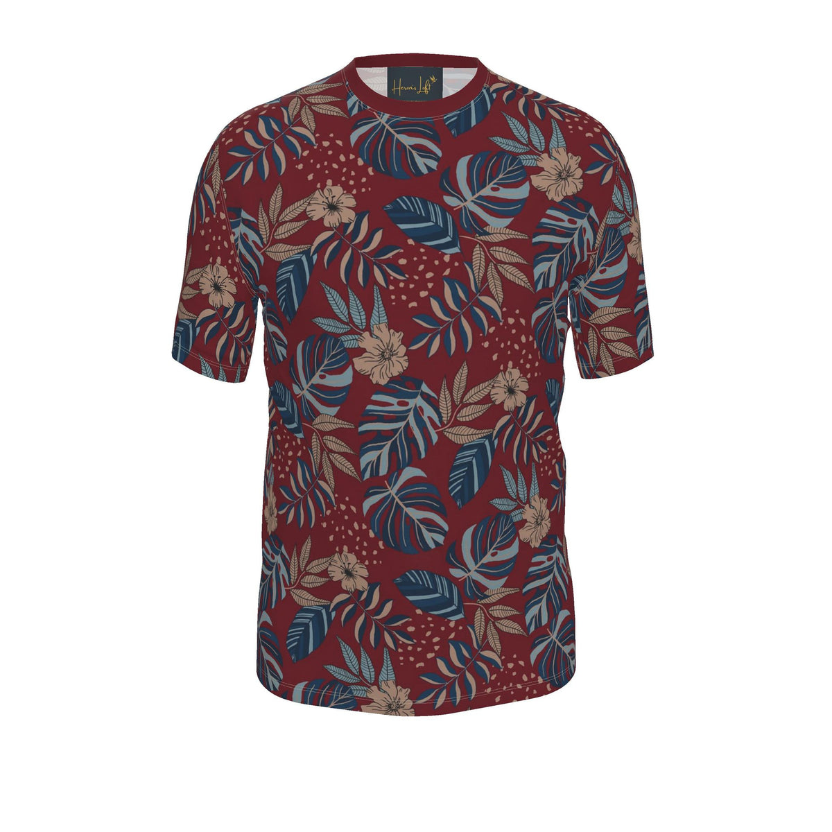 Men's Athletic Crew Neck T-Shirt — Midnight Monstera Ruby Red