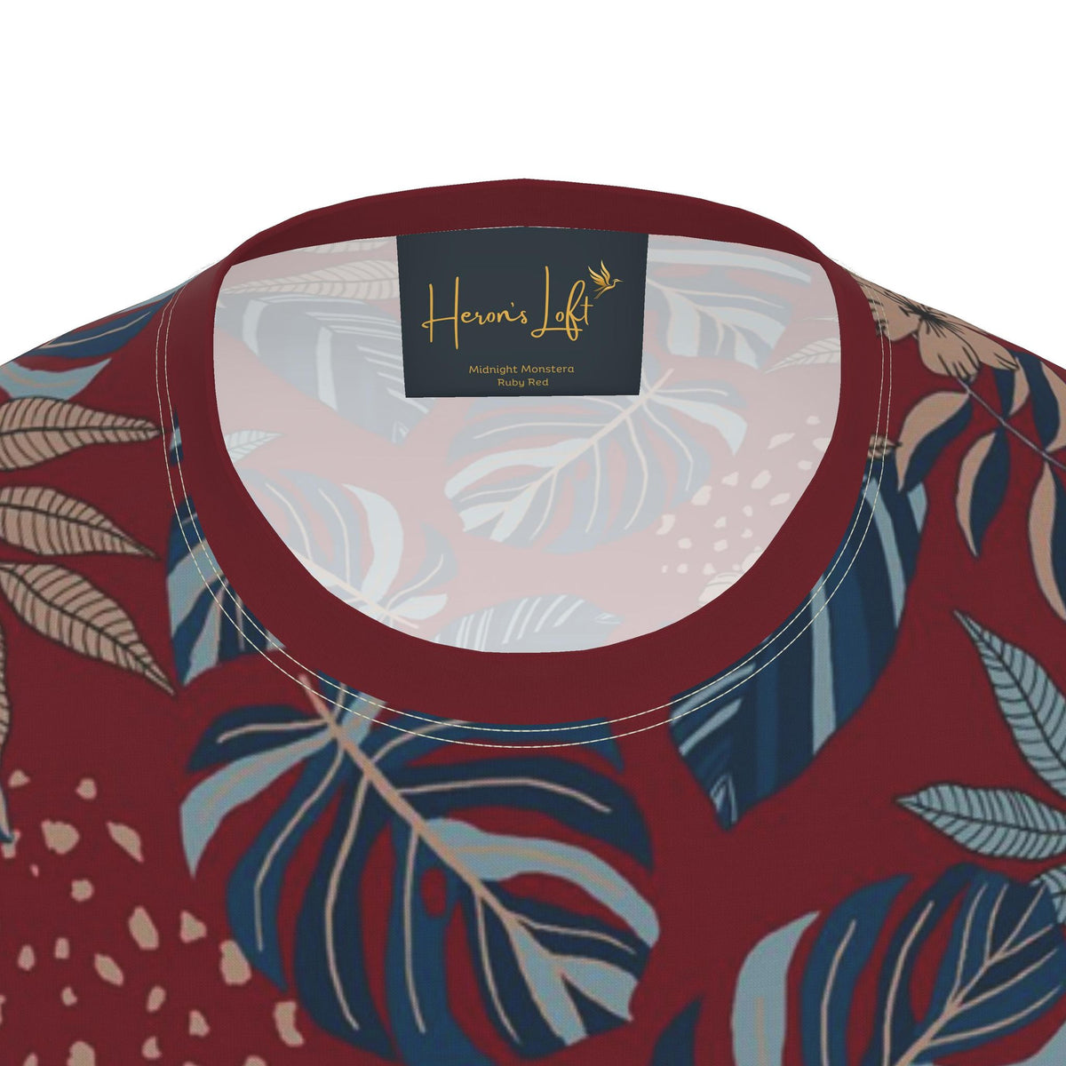Men's Athletic Crew Neck T-Shirt — Midnight Monstera Ruby Red
