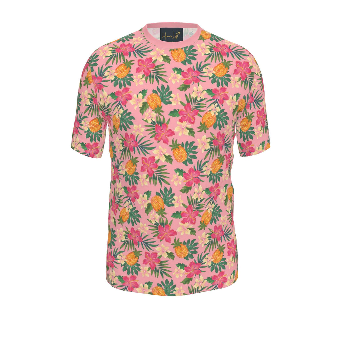 Men's Athletic Crew Neck T-Shirt — Pineapple Paradise Hibiscus Blush