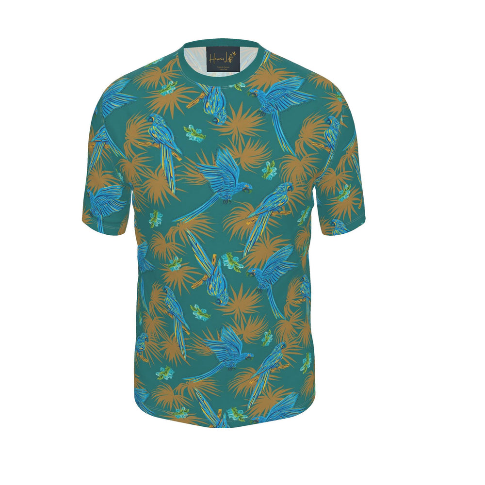 Men's Athletic Crew Neck T-Shirt — Tropical Macaw Palm Teal