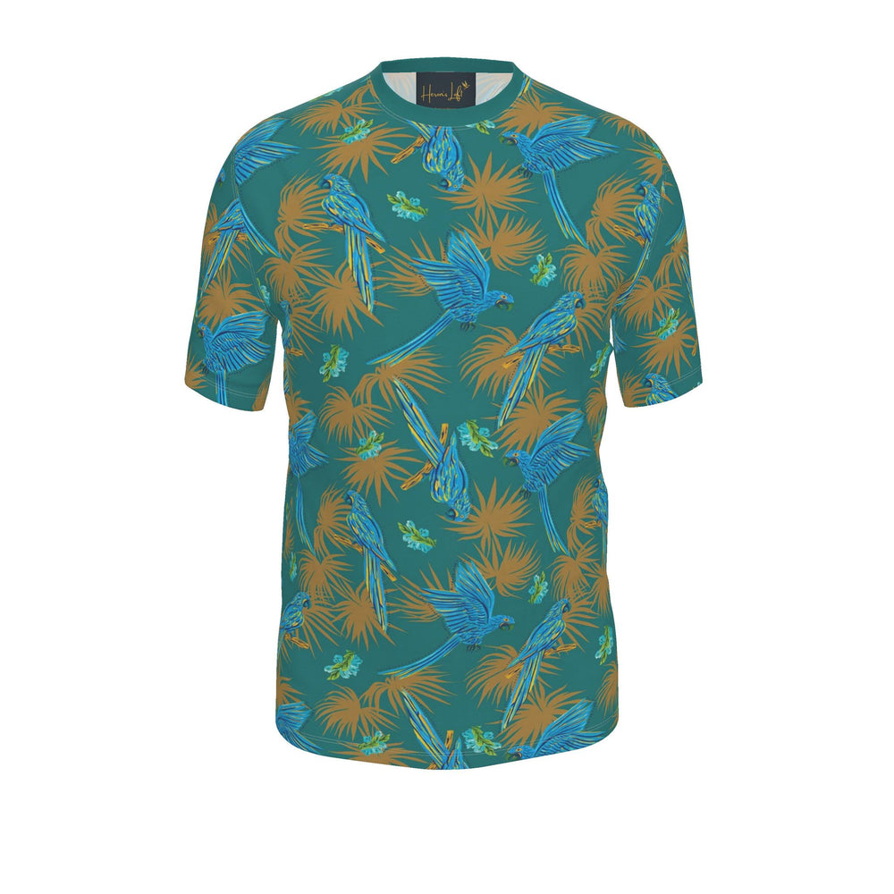 Men's Athletic Crew Neck T-Shirt — Tropical Macaw Palm Teal