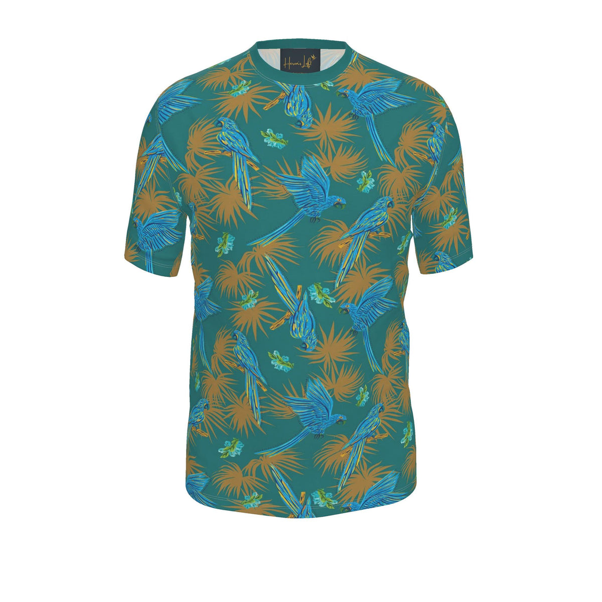 Men's Athletic Crew Neck T-Shirt — Tropical Macaw Palm Teal