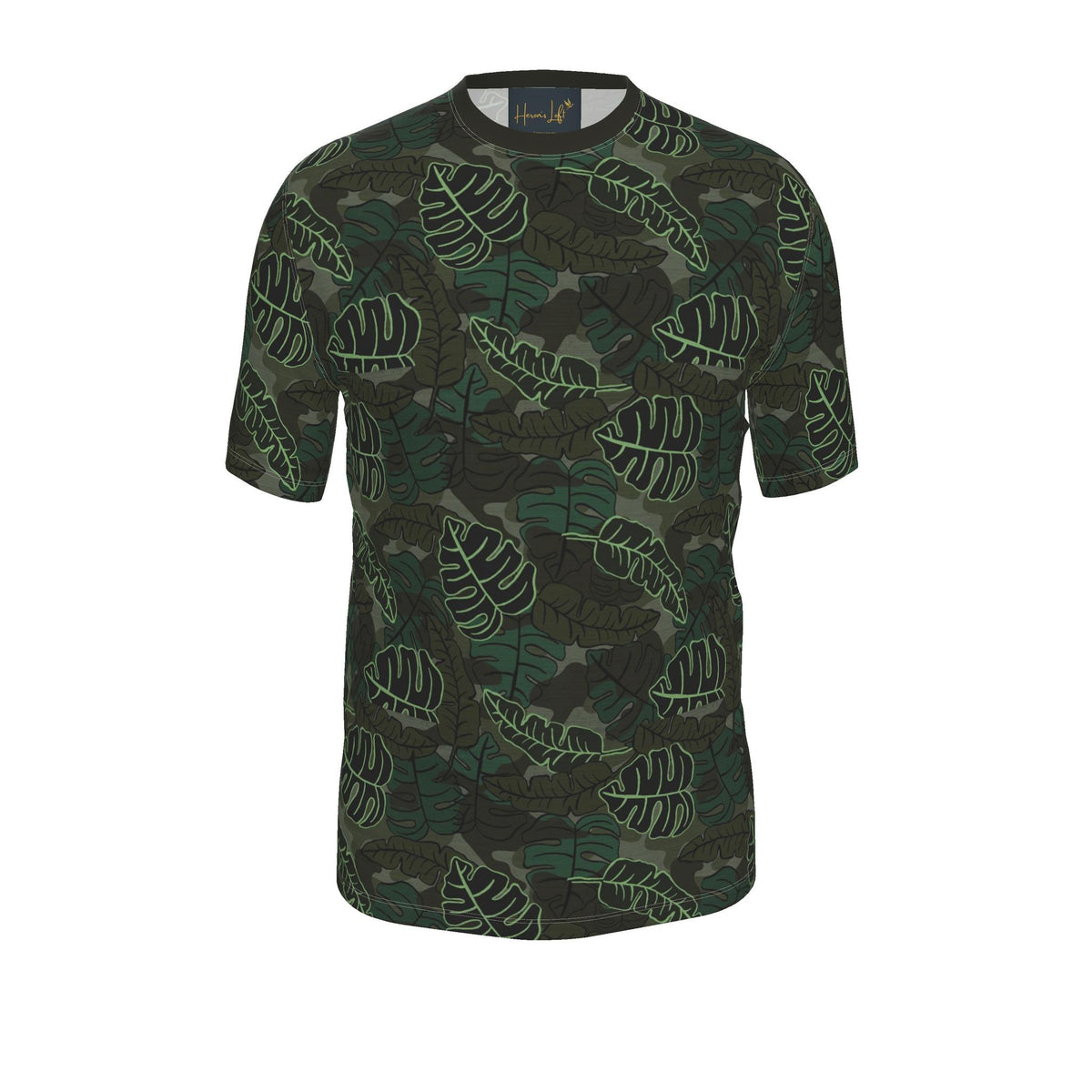 Men's Athletic Crew Neck T-Shirt — Camo Leaves Sage Noir