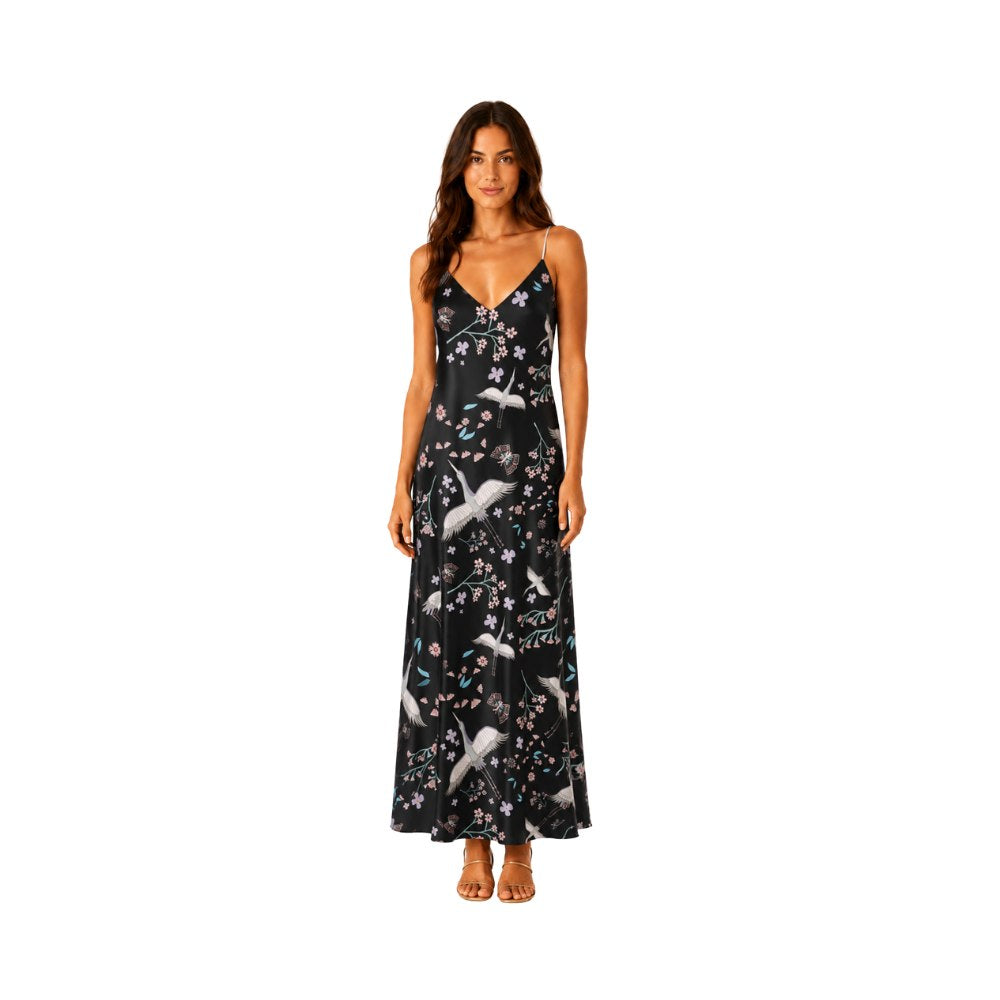 Women’s Silk Evening Slip Dress — White Crane Onyx