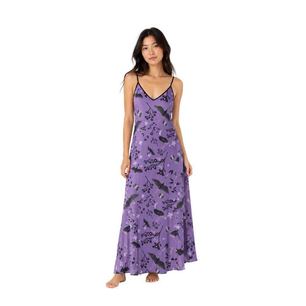 Women’s Silk Evening Slip Dress — White Crane Amethyst