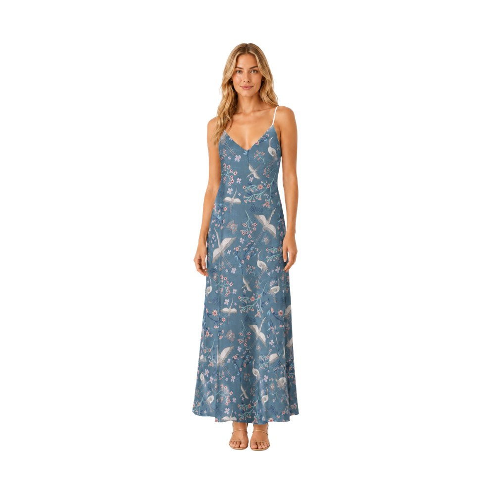 Women’s Silk Evening Slip Dress — White Crane